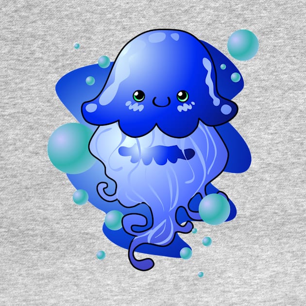 Kawaii Blue Jellyfish by LyddieDoodles